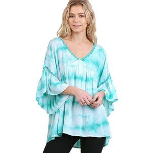 Umgee Tie Dye Bell Sleeve Tunic, Mint
